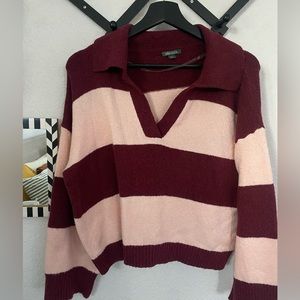 Pink and maroon rugby striped sweater